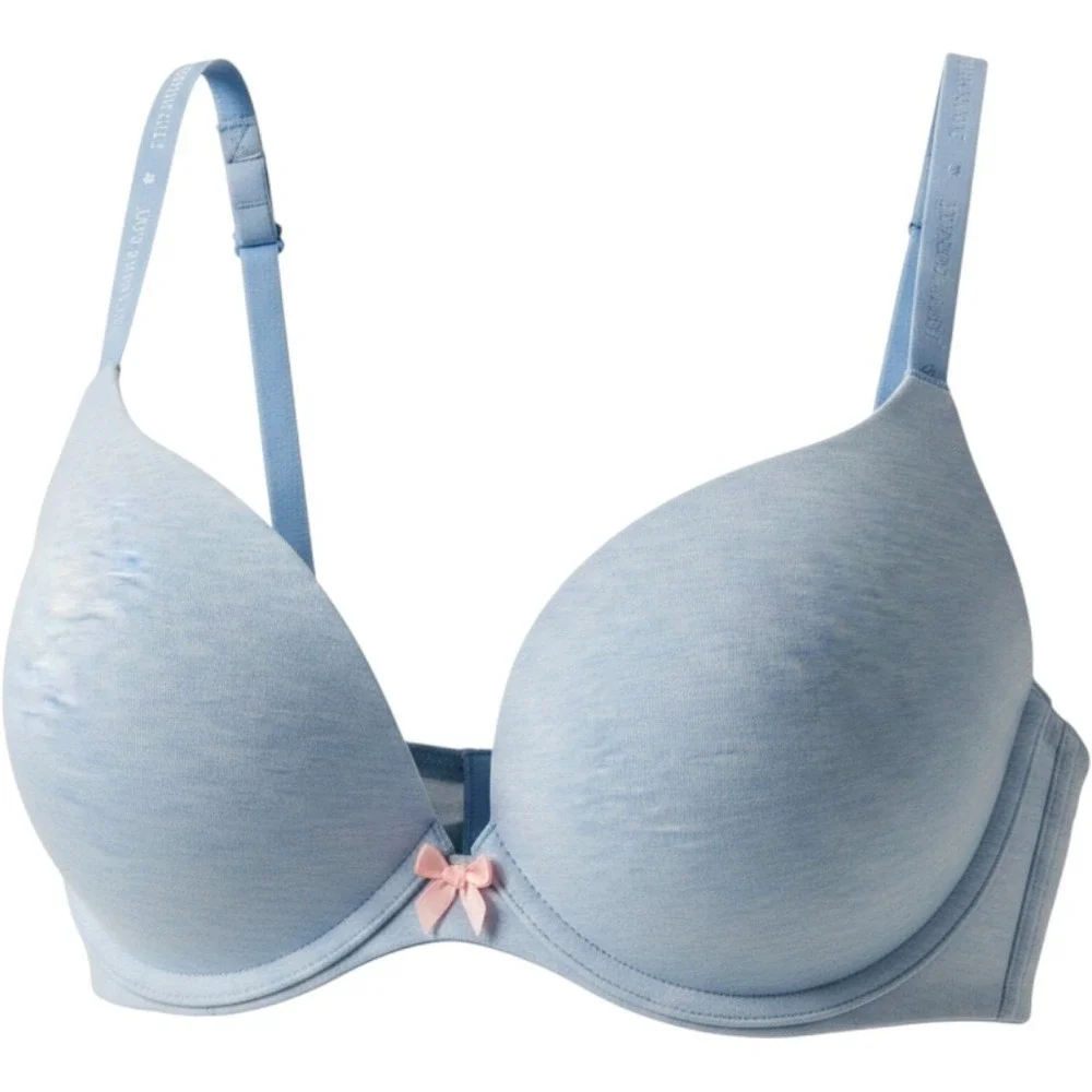 Victorias Secret Plunge Bra Light Blue Heathered Cotton Padded Underwire 36C